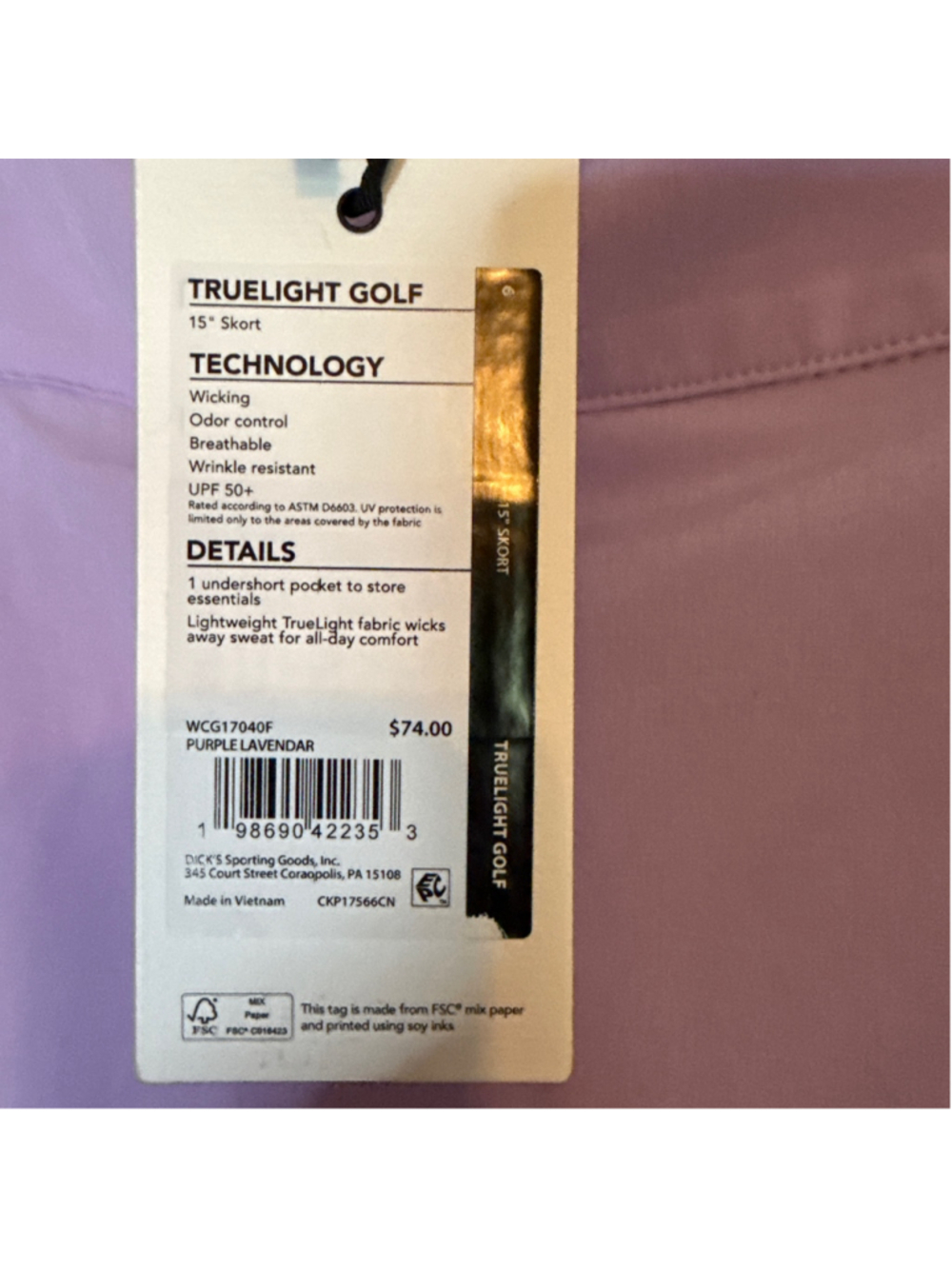 CALIA TrueLight Golf Skort, Purple and White - Picture 4 of 5